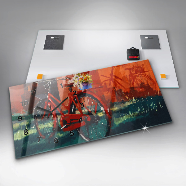 Horizontální skleněné hodiny na stěnu Malované jízdní kolo