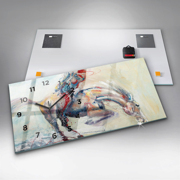 Horizontální skleněné hodiny na stěnu Ilustrace Cválající koně