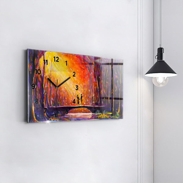 Horizontální skleněné hodiny na stěnu Pár v lese