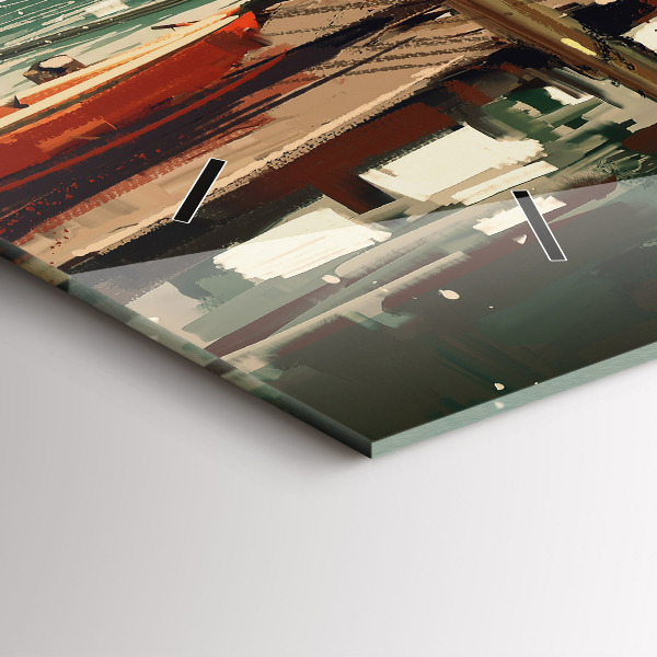 Horizontální skleněné hodiny na stěnu Rybářské lodě v přístavu