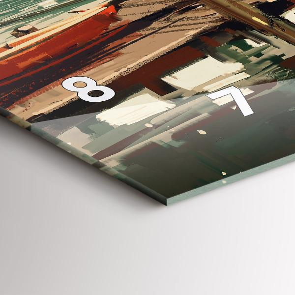 Horizontální skleněné hodiny na stěnu Rybářské lodě v přístavu