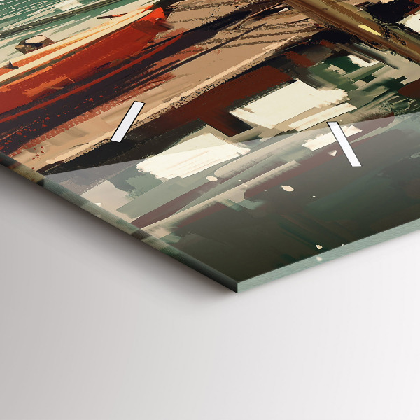 Horizontální skleněné hodiny na stěnu Rybářské lodě v přístavu