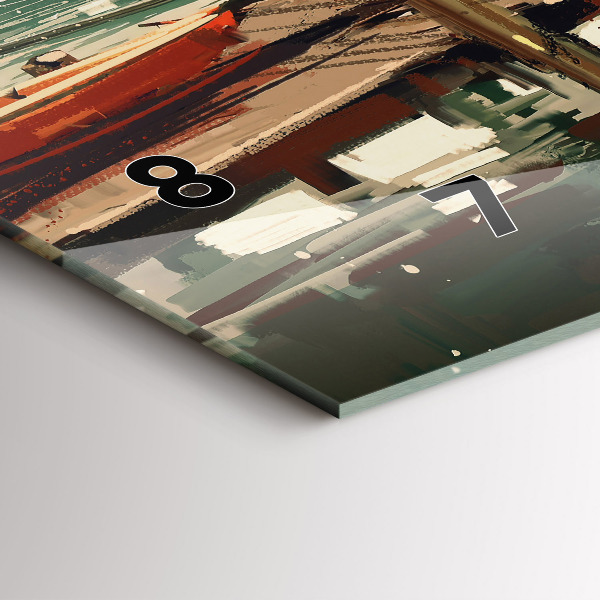 Horizontální skleněné hodiny na stěnu Rybářské lodě v přístavu