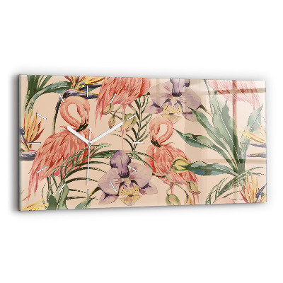 Horizontální skleněné hodiny na stěnu Tropické palmové listy