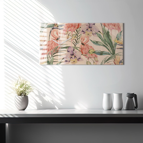 Horizontální skleněné hodiny na stěnu Tropické palmové listy