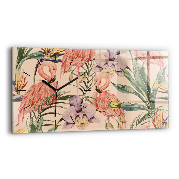 Horizontální skleněné hodiny na stěnu Tropické palmové listy