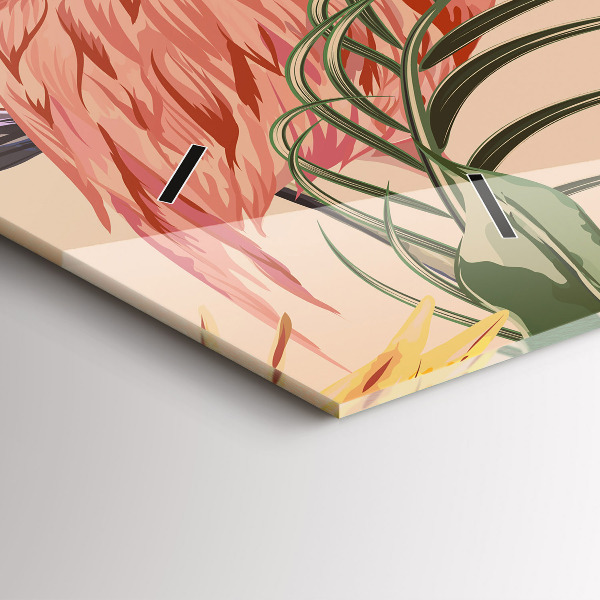 Horizontální skleněné hodiny na stěnu Tropické palmové listy