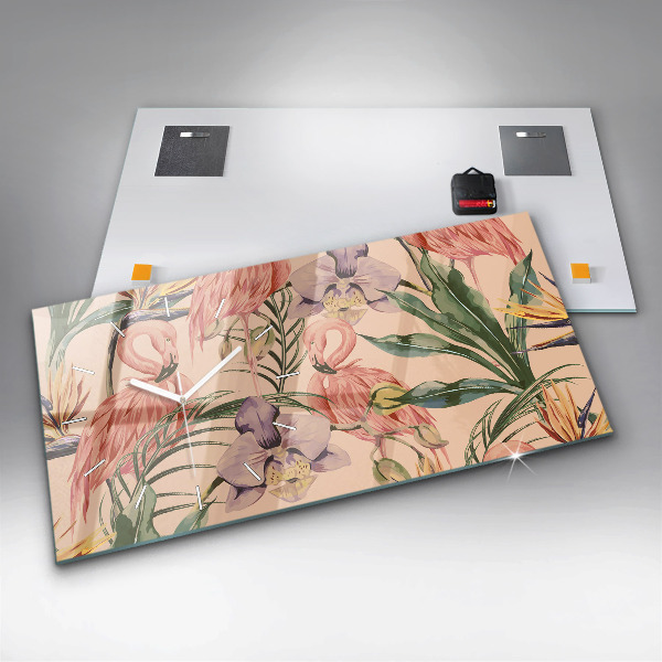 Horizontální skleněné hodiny na stěnu Tropické palmové listy