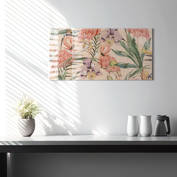 Horizontální skleněné hodiny na stěnu Tropické palmové listy