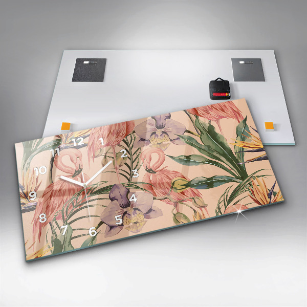 Horizontální skleněné hodiny na stěnu Tropické palmové listy