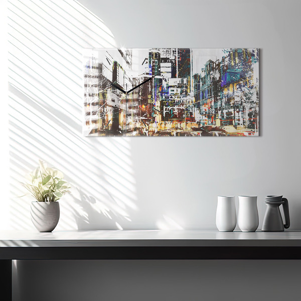 Horizontální hodiny na skle New York