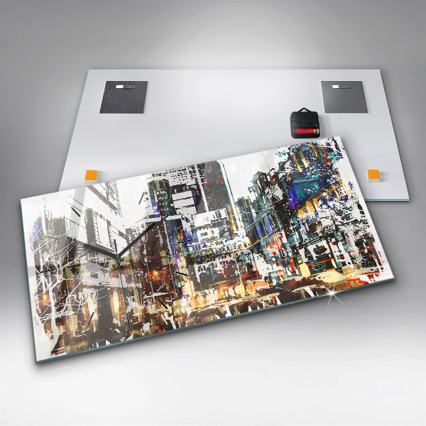 Horizontální hodiny na skle New York