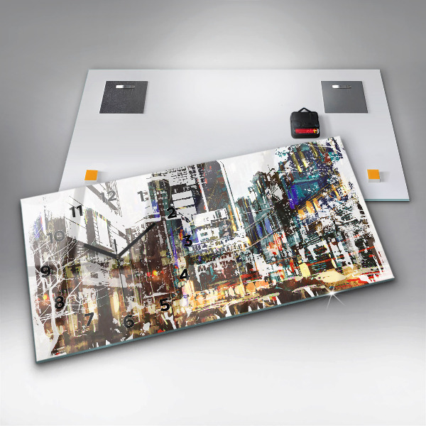 Horizontální hodiny na skle New York