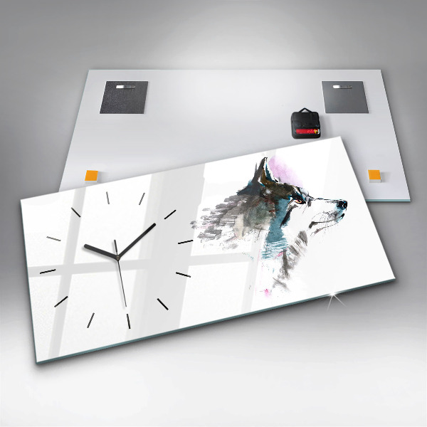 Horizontální hodiny na skle Profil malovaného vlka