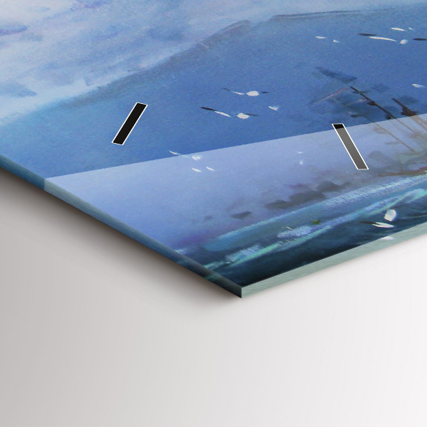 Horizontální hodiny na skle Loď na vodě