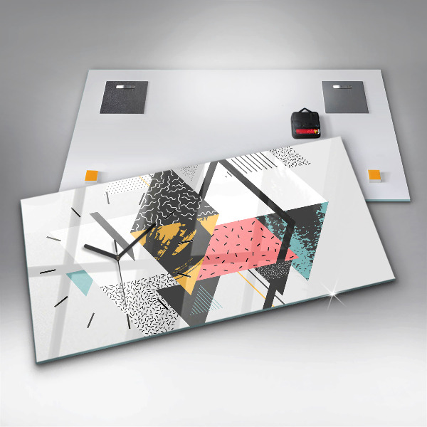 Horizontální hodiny na skle Geometrický vzor