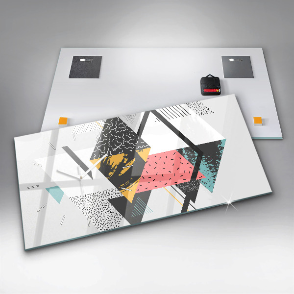 Horizontální hodiny na skle Geometrický vzor