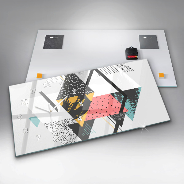Horizontální hodiny na skle Geometrický vzor