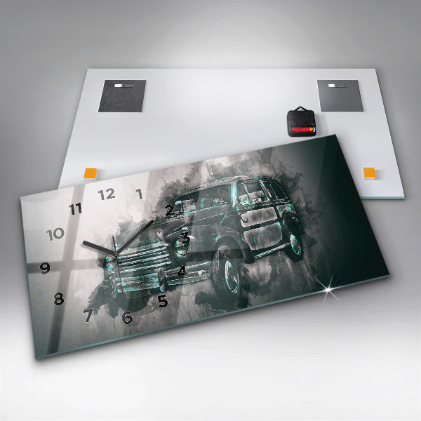 Horizontální hodiny na skle Oldschoolové auto