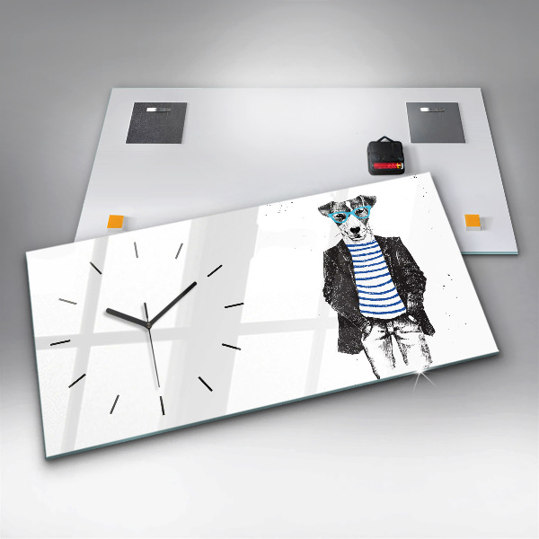 Horizontální hodiny na skle Pes v lidském těle