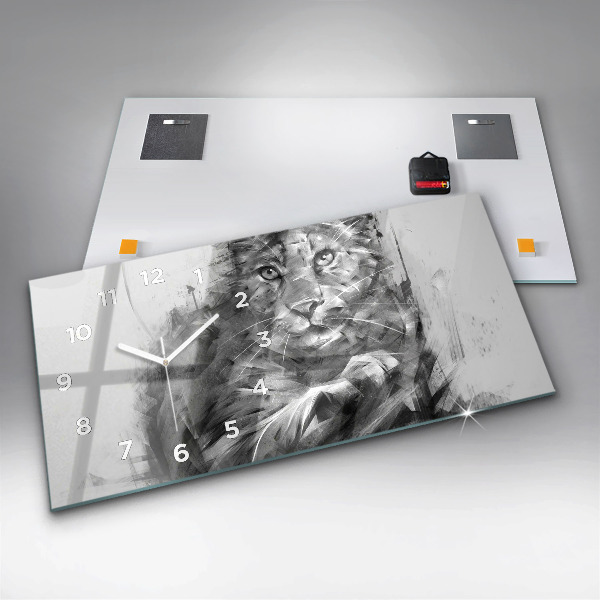 Horizontální hodiny na skle Malovaný lev