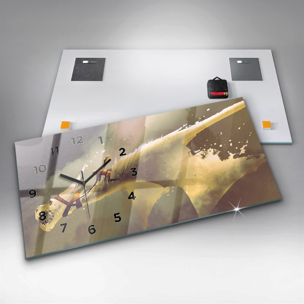 Horizontální hodiny na skle Ilustrace dračího jezdce
