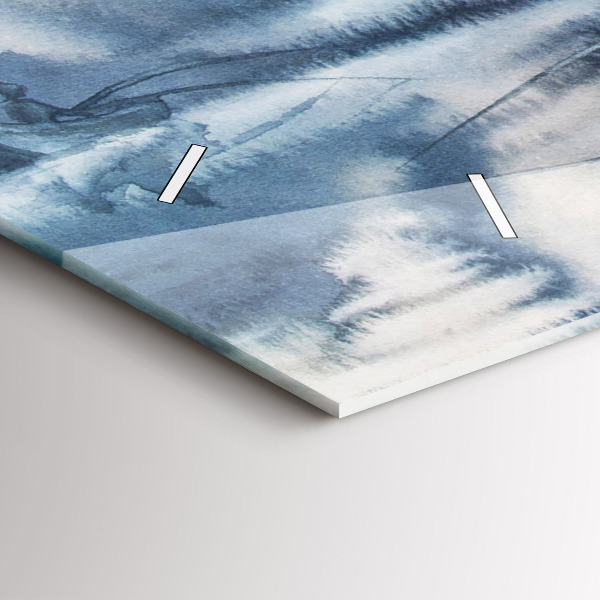 Horizontální hodiny na skle Zimní jezero Loď