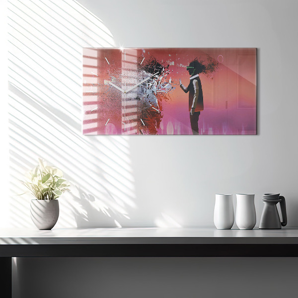 Horizontální hodiny na skle Kyberprostor