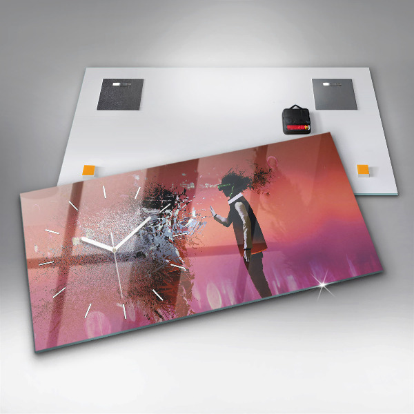 Horizontální hodiny na skle Kyberprostor