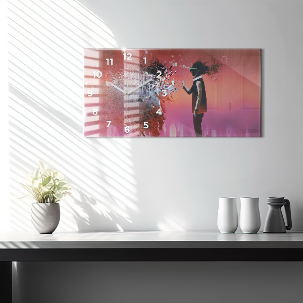 Horizontální hodiny na skle Kyberprostor