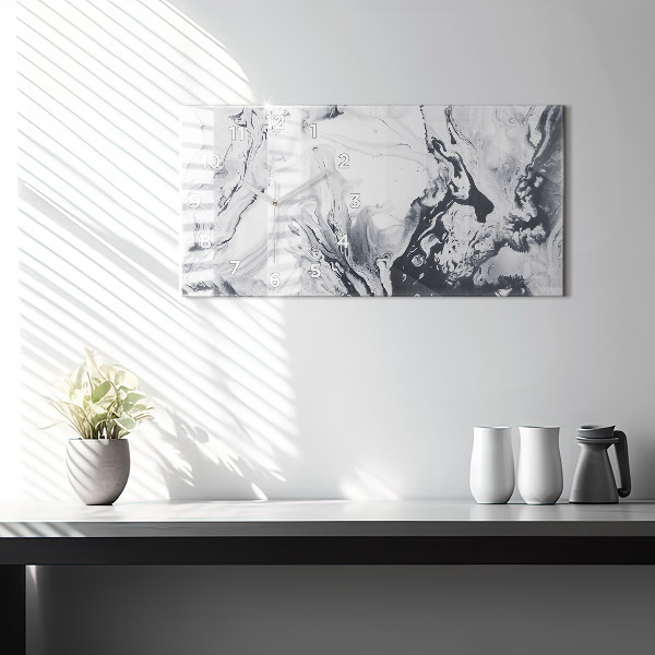 Horizontální hodiny na skle Abstraktní inkoustový mramor