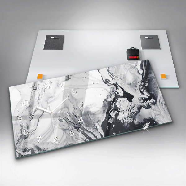 Horizontální hodiny na skle Abstraktní inkoustový mramor