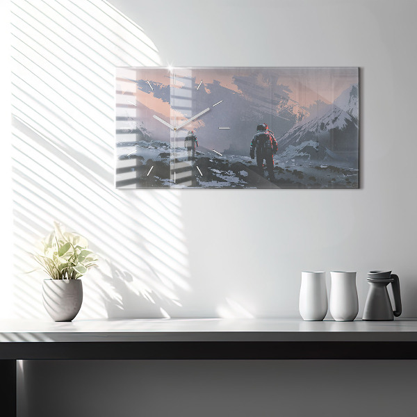 Horizontální hodiny na skle Astronauti Mléčná dráha