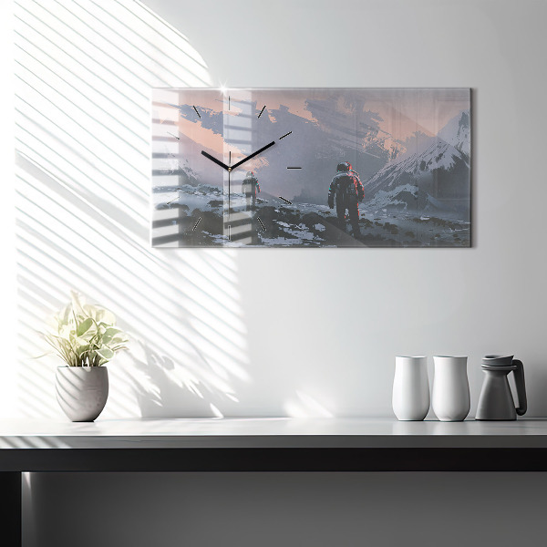 Horizontální hodiny na skle Astronauti Mléčná dráha