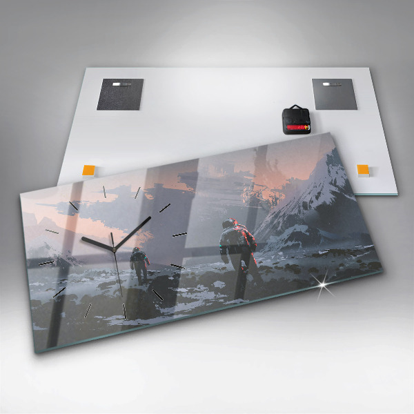 Horizontální hodiny na skle Astronauti Mléčná dráha