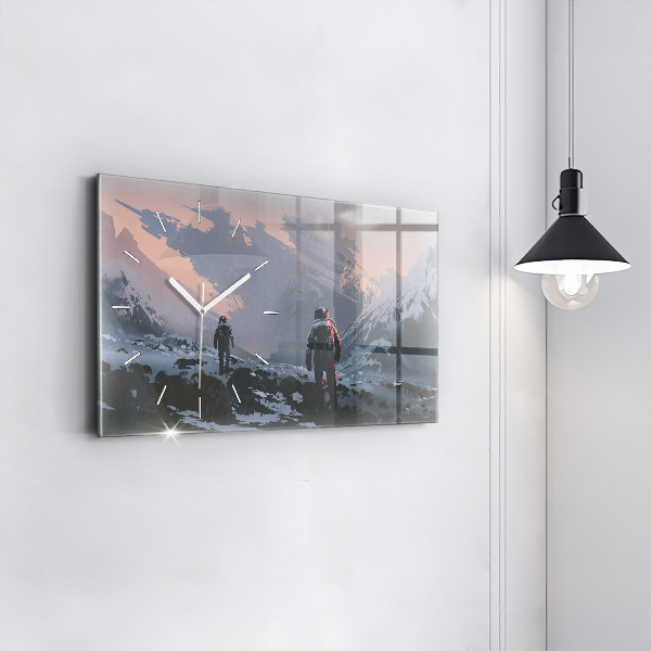 Horizontální hodiny na skle Astronauti Mléčná dráha