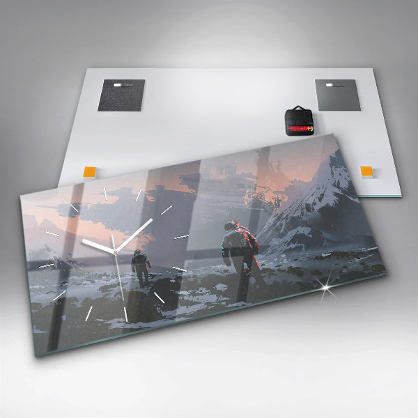 Horizontální hodiny na skle Astronauti Mléčná dráha