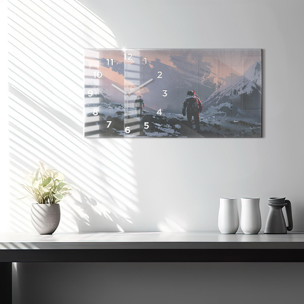 Horizontální hodiny na skle Astronauti Mléčná dráha