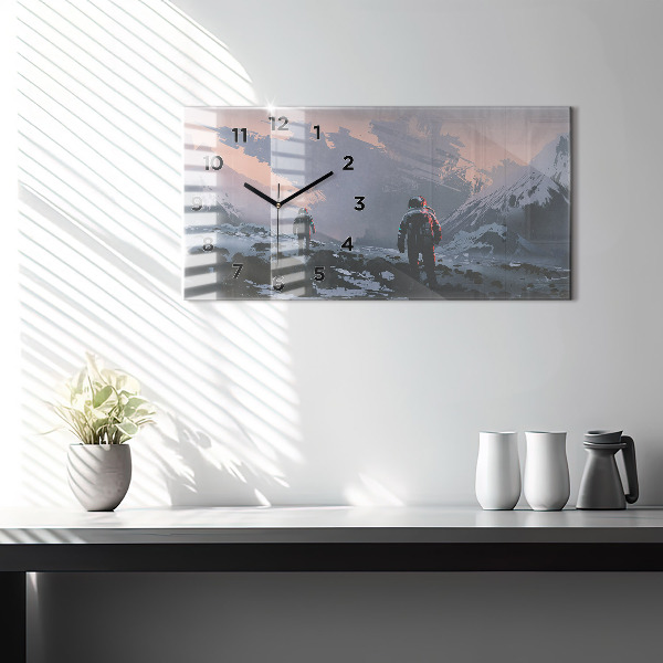 Horizontální hodiny na skle Astronauti Mléčná dráha