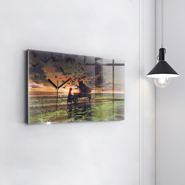 Horizontální hodiny na skle Koncert na pláži