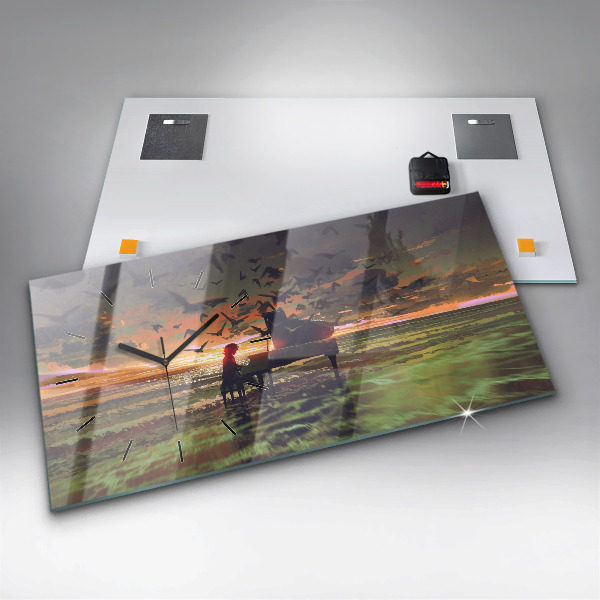 Horizontální hodiny na skle Koncert na pláži