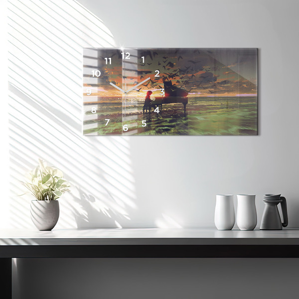 Horizontální hodiny na skle Koncert na pláži