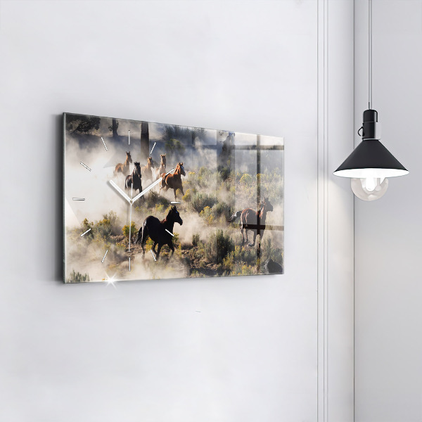 Horizontální hodiny na skle Stádo splašených koní