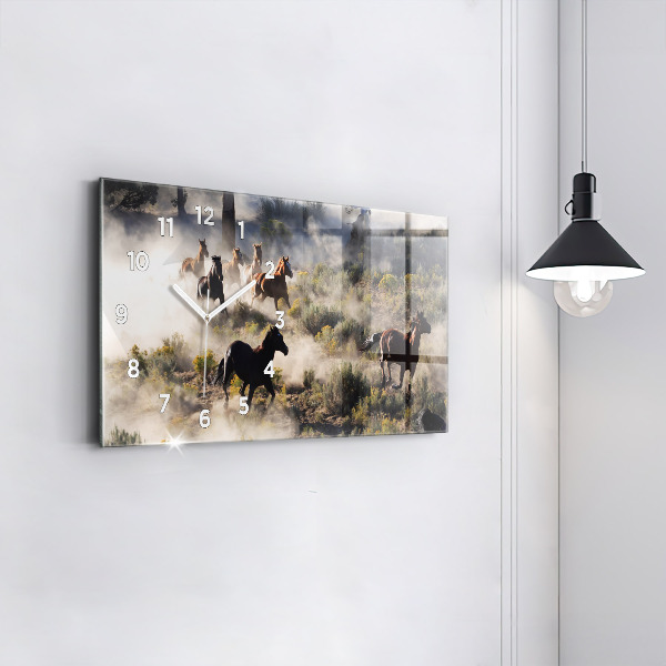 Horizontální hodiny na skle Stádo splašených koní
