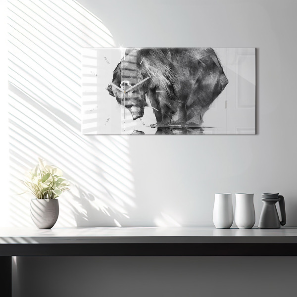 Horizontální hodiny na skle Kresba medvěda