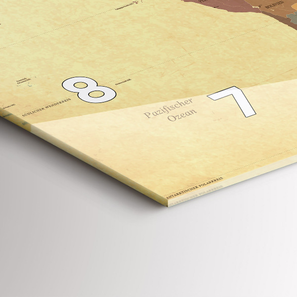 Horizontální hodiny na skle Mapa světa ve vintage stylu