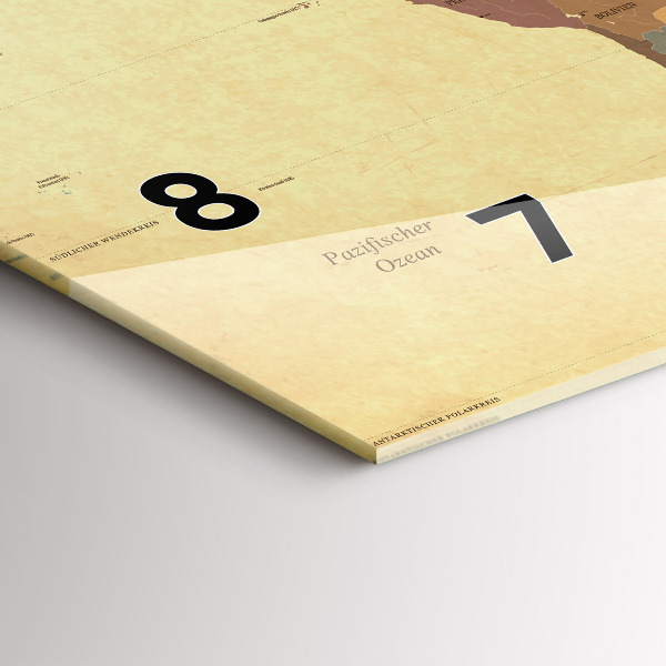 Horizontální hodiny na skle Mapa světa ve vintage stylu