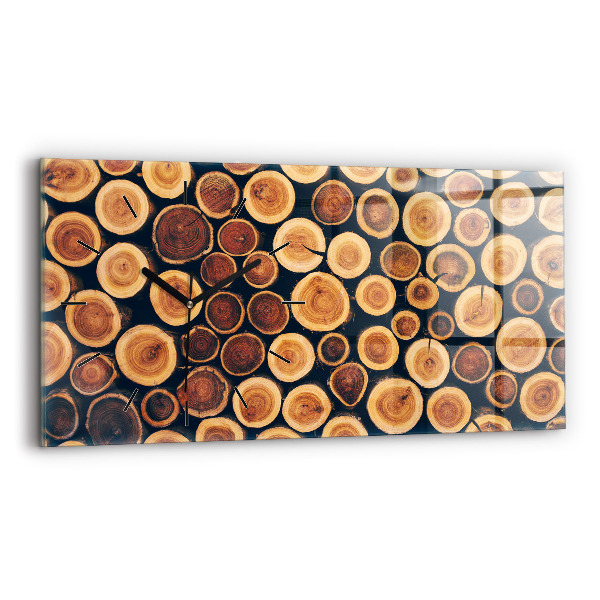 Horizontální hodiny na skle Dřevo