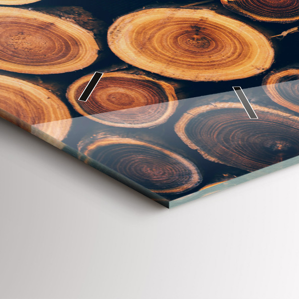 Horizontální hodiny na skle Dřevo