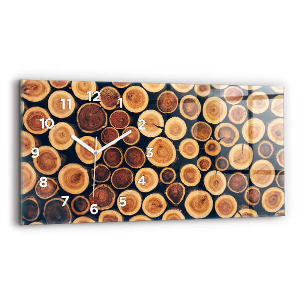 Horizontální hodiny na skle Dřevo